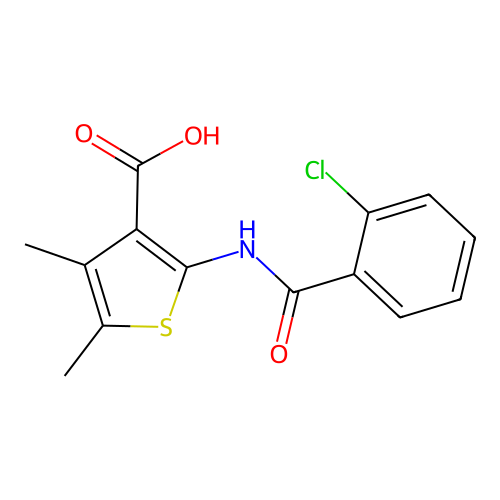 2-{[(2-Chlorophenyl)carbonyl]amino}-4,5-dimethylthiophene-3-carboxylic acid structure