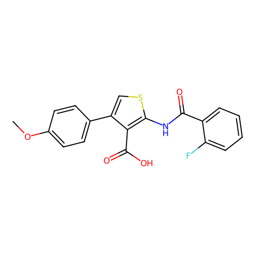 2-[(2-Fluorobenzoyl)amino]-4-(4-methoxyphenyl)thiophene-3-carboxylic acid structure
