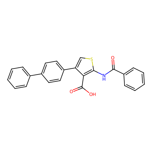 4-(Biphenyl-4-yl)-2-[(phenylcarbonyl)amino]thiophene-3-carboxylic acid structure