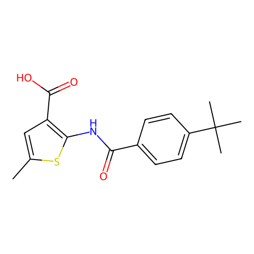2-[(4-Tert-butylbenzoyl)amino]-5-methyl-3-thiophenecarboxylic acid structure