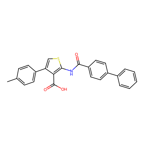 2-[(Biphenyl-4-ylcarbonyl)amino]-4-(4-methylphenyl)thiophene-3-carboxylic acid structure