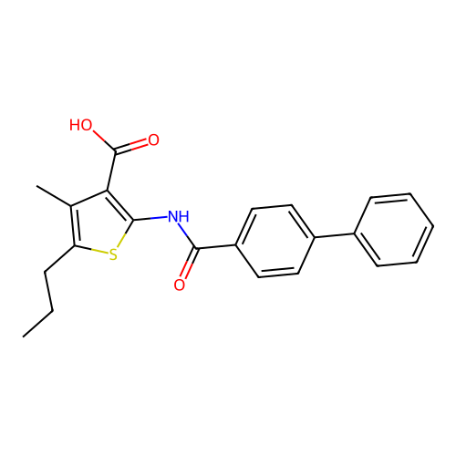 2-[(Biphenyl-4-ylcarbonyl)amino]-4-methyl-5-propylthiophene-3-carboxylic acid structure