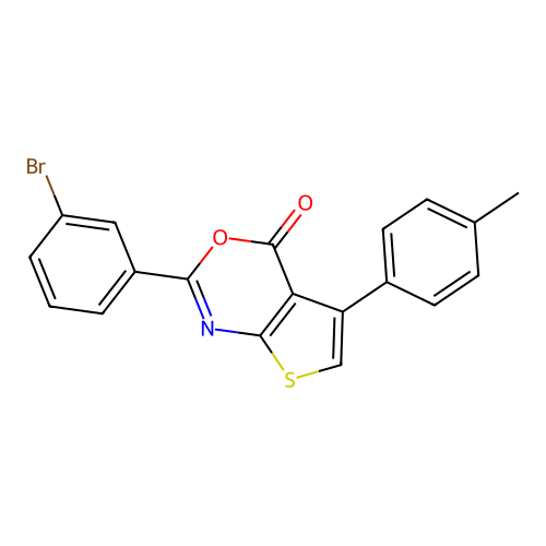 2-(3-bromophenyl)-5-(4-methylphenyl)-4H-thieno[2,3-d][1,3]oxazin-4-one structure