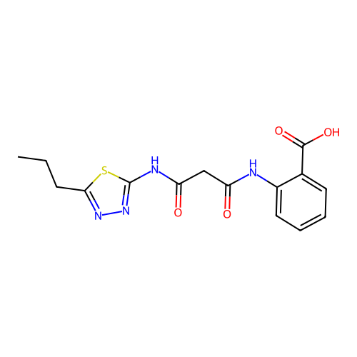 2-[2-(5-Propyl-[1,3,4]thiadiazol-2-ylcarbamoyl)-acetylamino]-benzoic acid structure