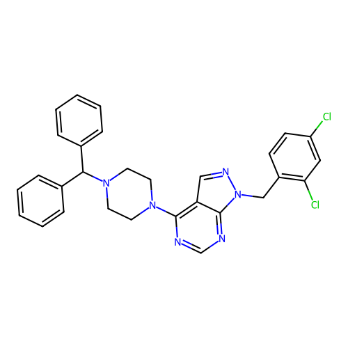 1-(2,4-dichlorobenzyl)-4-[4-(diphenylmethyl)-1-piperazinyl]-1H-pyrazolo[3,4-d]pyrimidine structure