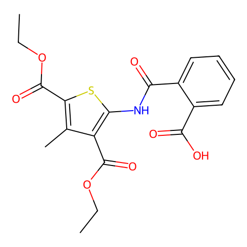 2-((3,5-Bis(ethoxycarbonyl)-4-methylthiophen-2-yl)carbamoyl)benzoic acid structure