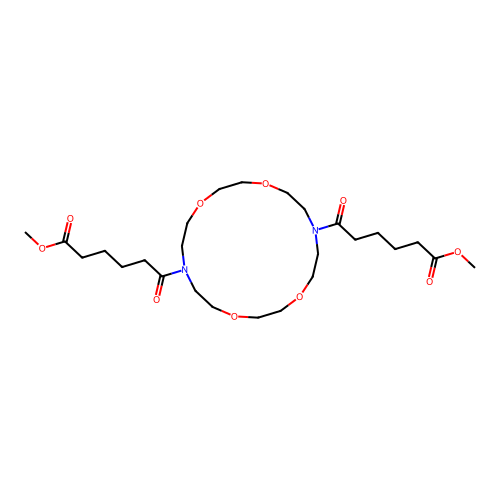 dimethyl 6,6'-(1,4,10,13-tetraoxa-7,16-diazacyclooctadecane-7,16-diyl)bis(6-oxohexanoate) structure