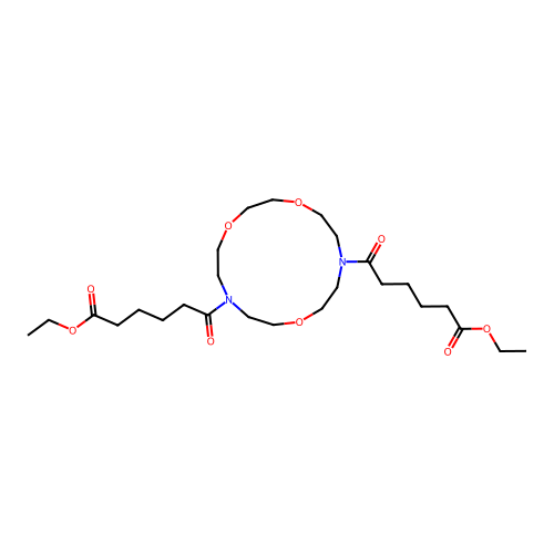 diethyl 6,6'-(1,4,10-trioxa-7,13-diazacyclopentadecane-7,13-diyl)bis(6-oxohexanoate) structure