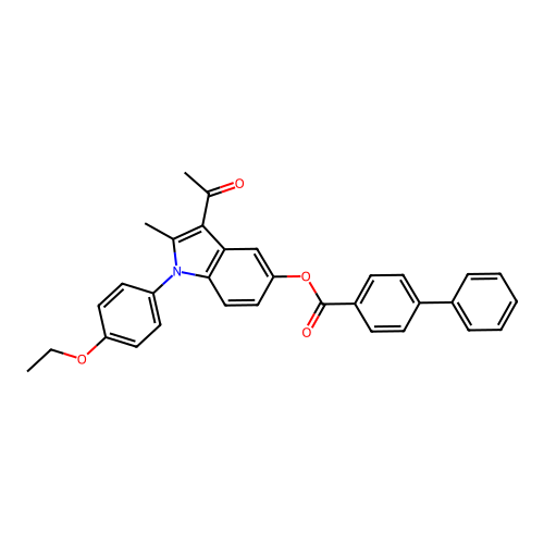 3-acetyl-1-(4-ethoxyphenyl)-2-methyl-1H-indol-5-yl biphenyl-4-carboxylate structure