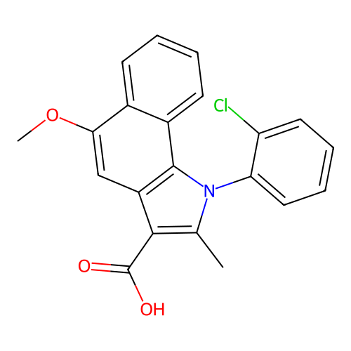 1-(2-chlorophenyl)-5-methoxy-2-methyl-1H-benzo[g]indole-3-carboxylic acid structure