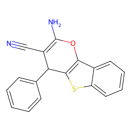 2-amino-4-phenyl-4H-[1]benzothieno[3,2-b]pyran-3-carbonitrile structure