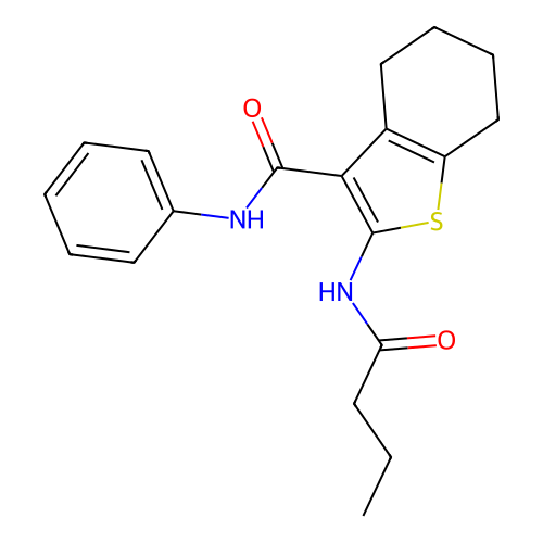 2-(butanoylamino)-N-phenyl-4,5,6,7-tetrahydro-1-benzothiophene-3-carboxamide structure