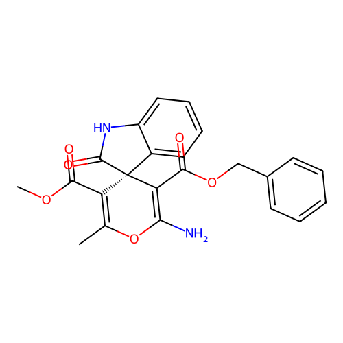 (R)-3'-benzyl 5'-methyl 2'-amino-6'-methyl-2-oxospiro[indoline-3,4'-pyran]-3',5'-dicarboxylate structure