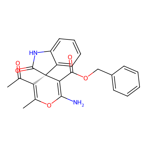 (R)-benzyl 3'-acetyl-6'-amino-2'-methyl-2-oxospiro[indoline-3,4'-pyran]-5'-carboxylate structure