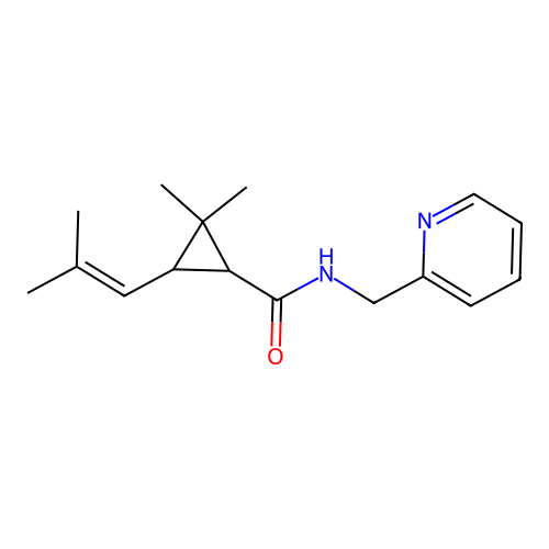 2,2-dimethyl-3-(2-methylprop-1-en-1-yl)-N-(pyridin-2-ylmethyl)cyclopropanecarboxamide structure
