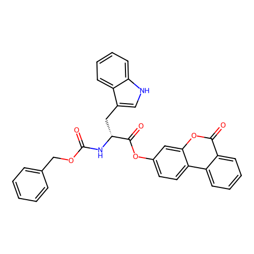 6-oxo-6H-benzo[c]chromen-3-yl N-[(benzyloxy)carbonyl]-D-tryptophanate structure