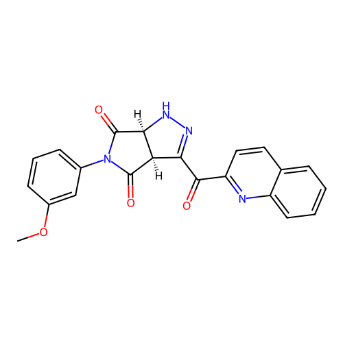 (3aS,6aS)-5-(3-methoxyphenyl)-3-(quinolin-2-ylcarbonyl)-3a,6a-dihydropyrrolo[3,4-c]pyrazole-4,6(1H,5H)-dione structure