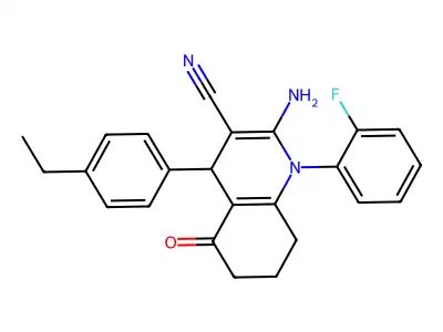 2-amino-4-(4-ethylphenyl)-1-(2-fluorophenyl)-5-oxo-1,4,5,6,7,8-hexahydro-3-quinolinecarbonitrile structure