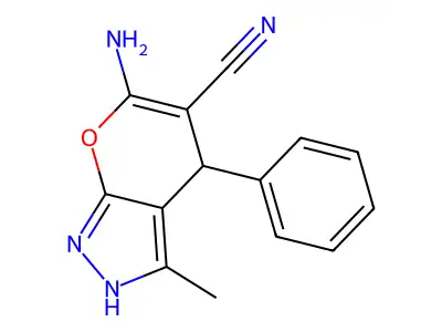6-Amino-3-methyl-4-phenyl-1,4-dihydropyrano[2,3-c]pyrazole-5-carbonitrile structure