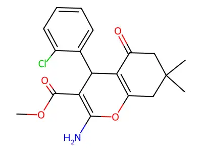 methyl 2-amino-4-(2-chlorophenyl)-7,7-dimethyl-5-oxo-5,6,7,8-tetrahydro-4H-chromene-3-carboxylate structure