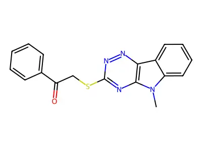 2-[(5-Methyl-[1,2,4]triazino[5,6-b]indol-3-yl)sulfanyl]-1-phenylethanone structure
