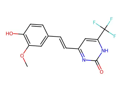 4-(4-Hydroxy-3-methoxystyryl)-6-(trifluoromethyl)pyrimidin-2(1H)-one structure