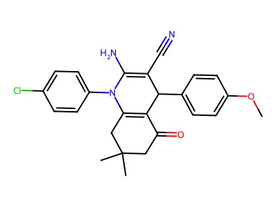 2-amino-1-(4-chlorophenyl)-4-(4-methoxyphenyl)-7,7-dimethyl-5-oxo-1,4,5,6,7,8-hexahydro-3-quinolinecarbonitrile structure