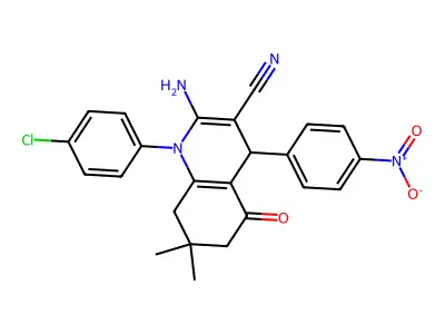 2-amino-1-(4-chlorophenyl)-7,7-dimethyl-4-(4-nitrophenyl)-5-oxo-1,4,5,6,7,8-hexahydro-3-quinolinecarbonitrile structure