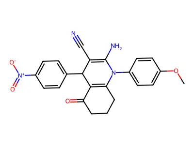 2-amino-1-(4-methoxyphenyl)-4-(4-nitrophenyl)-5-oxo-1,4,5,6,7,8-hexahydroquinoline-3-carbonitrile structure