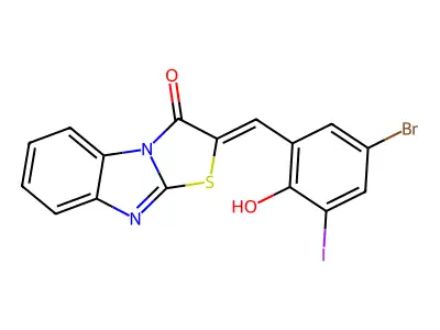 2-[(5-Bromo-2-hydroxy-3-iodophenyl)methylene]thiazolo[3,2-a]benzimidazol-3(2H)-one structure