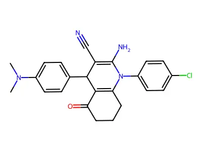 2-amino-1-(4-chlorophenyl)-4-[4-(dimethylamino)phenyl]-5-oxo-1,4,5,6,7,8-hexahydro-3-quinolinecarbonitrile structure