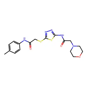 N-[5-[2-(4-methylanilino)-2-oxoethyl]sulfanyl-1,3,4-thiadiazol-2-yl]-2-morpholin-4-ylacetamide structure