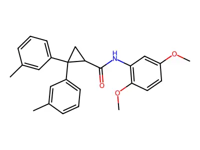 N-(2,5-dimethoxyphenyl)-2,2-bis(3-methylphenyl)cyclopropane-1-carboxamide structure