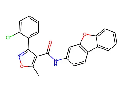 3-(2-chlorophenyl)-N-dibenzofuran-3-yl-5-methyl-1,2-oxazole-4-carboxamide structure