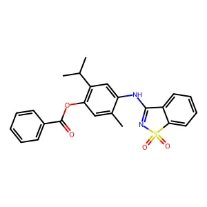 4-[(1,1-dioxido-1,2-benzothiazol-3-yl)amino]-5-methyl-2-(propan-2-yl)phenyl benzoate structure