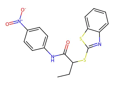 2-(1,3-benzothiazol-2-ylsulfanyl)-N-(4-nitrophenyl)butanamide structure