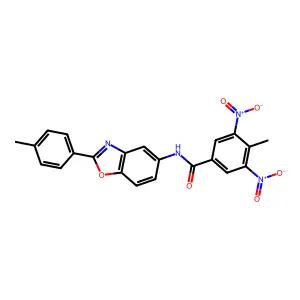 4-methyl-N-[2-(4-methylphenyl)-1,3-benzoxazol-5-yl]-3,5-dinitrobenzamide structure