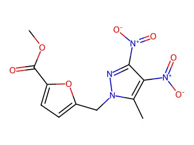 Methyl 5-[(5-methyl-3,4-dinitropyrazolyl)methyl]furan-2-carboxylate structure