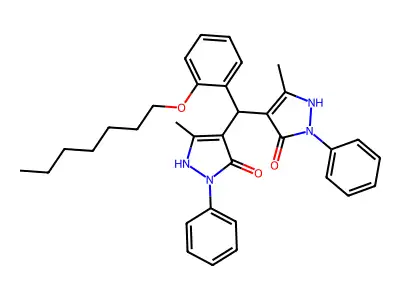 4,4'-((2-(heptyloxy)phenyl)methylene)bis(3-methyl-1-phenyl-1H-pyrazol-5-ol) structure