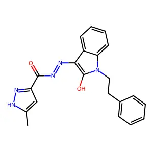 (Z)-5-methyl-N'-(2-oxo-1-phenethylindolin-3-ylidene)-1H-pyrazole-3-carbohydrazide structure