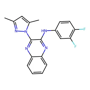 N-(3,4-difluorophenyl)-3-(3,5-dimethylpyrazol-1-yl)quinoxalin-2-amine structure