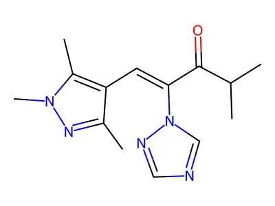 (1Z)-4-methyl-2-(1H-1,2,4-triazol-1-yl)-1-(1,3,5-trimethyl-1H-pyrazol-4-yl)pent-1-en-3-one structure