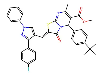 Methyl 5-[4-(1,1-dimethylethyl)phenyl]-2-[[3-(4-fluorophenyl)-1-phenyl-1H-pyrazol-4-yl]methylene]-2,3-dihydro-7-methyl-3-oxo-5H-thiazolo[3,2-a]pyrimidine-6-carboxylate structure