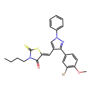 (5Z)-5-{[3-(3-bromo-4-methoxyphenyl)-1-phenyl-1H-pyrazol-4-yl]methylidene}-3-butyl-2-thioxo-1,3-thiazolidin-4-one structure