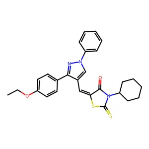 (5Z)-3-cyclohexyl-5-{[3-(4-ethoxyphenyl)-1-phenyl-1H-pyrazol-4-yl]methylidene}-2-thioxo-1,3-thiazolidin-4-one structure