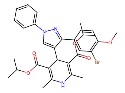 3,5-Pyridinedicarboxylic acid, 4-[3-(3-bromo-4-methoxyphenyl)-1-phenyl-1H-pyrazol-4-yl]-1,4-dihydro-2,6-dimethyl-, 3,5-bis(1-methylethyl) ester structure