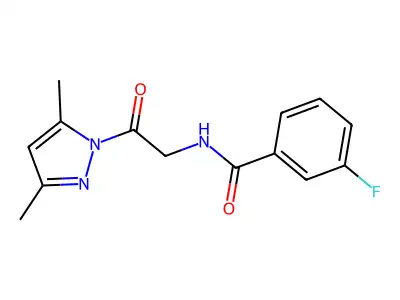N-[2-(3,5-dimethylpyrazol-1-yl)-2-oxoethyl]-3-fluorobenzamide structure