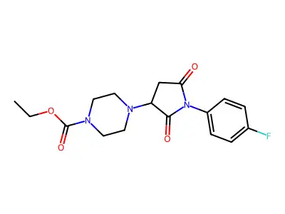 Ethyl 4-[1-(4-fluorophenyl)-2,5-dioxopyrrolidin-3-yl]piperazine-1-carboxylate structure