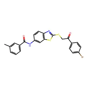 N-(2-{[2-(4-bromophenyl)-2-oxoethyl]sulfanyl}-1,3-benzothiazol-6-yl)-3-methylbenzamide structure