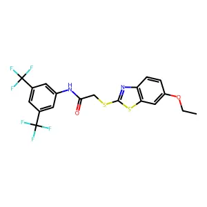 N-[3,5-bis(trifluoromethyl)phenyl]-2-[(6-ethoxy-1,3-benzothiazol-2-yl)sulfanyl]acetamide structure